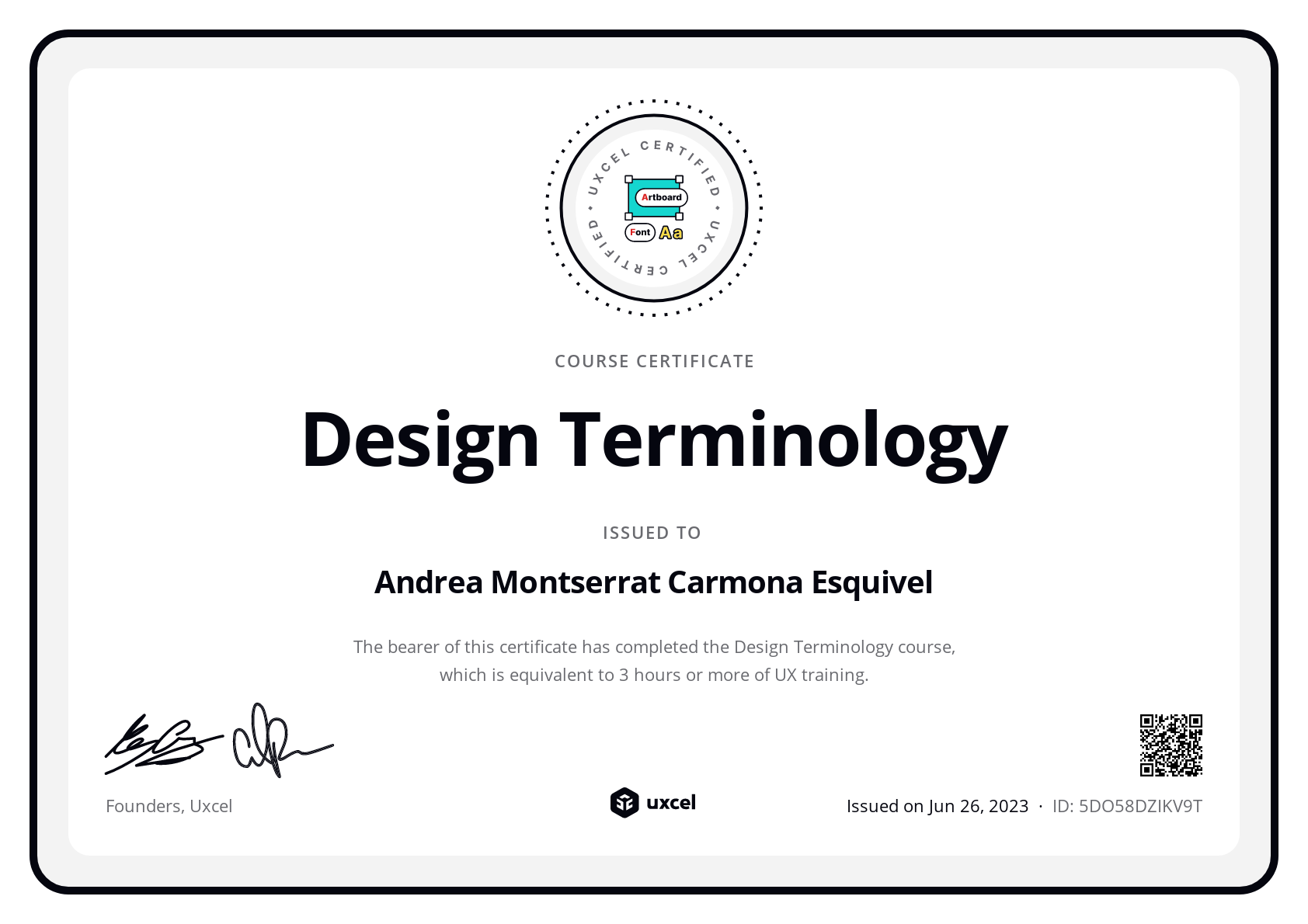 Andrea Montserrat Carmona Esquivel's certificate